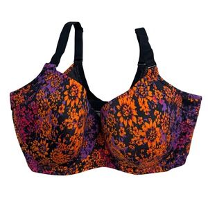 Modern Movement 38DD Full Coverage Floral Print Bra Orange Purple Black NWOT